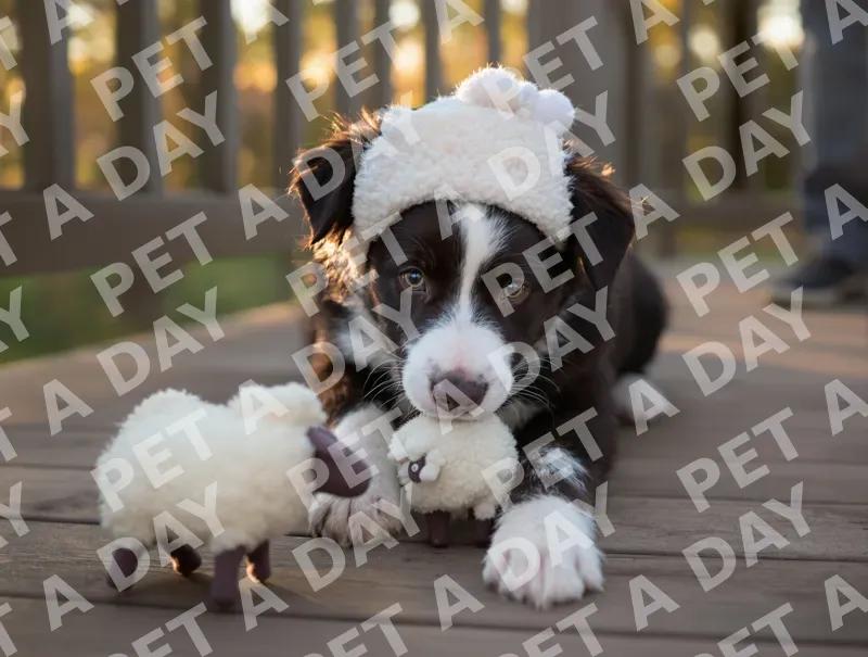 Adorable Border Collie Puppy in Sheep Hat