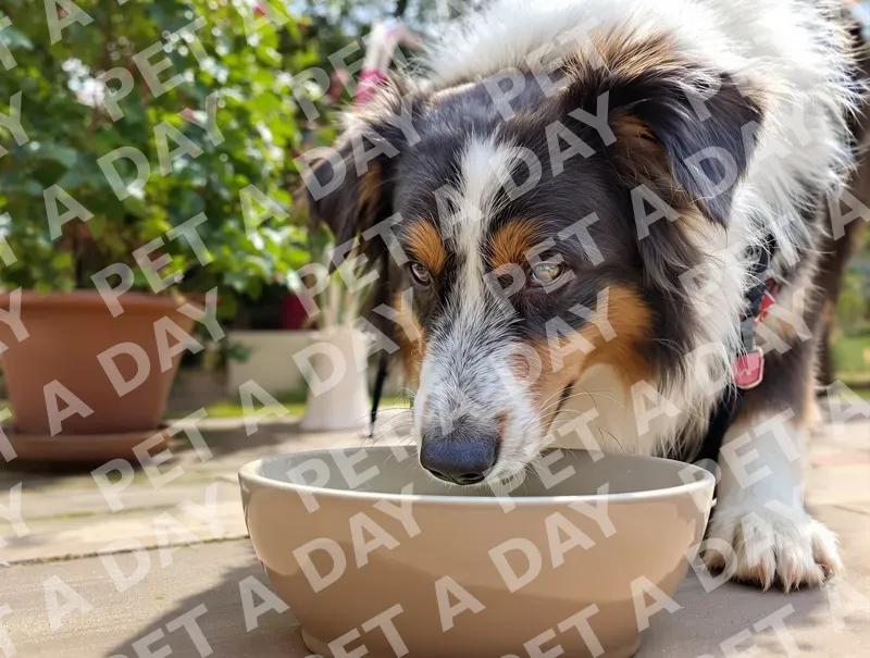 Serene Australian Shepherd Drinking Water Outdoors