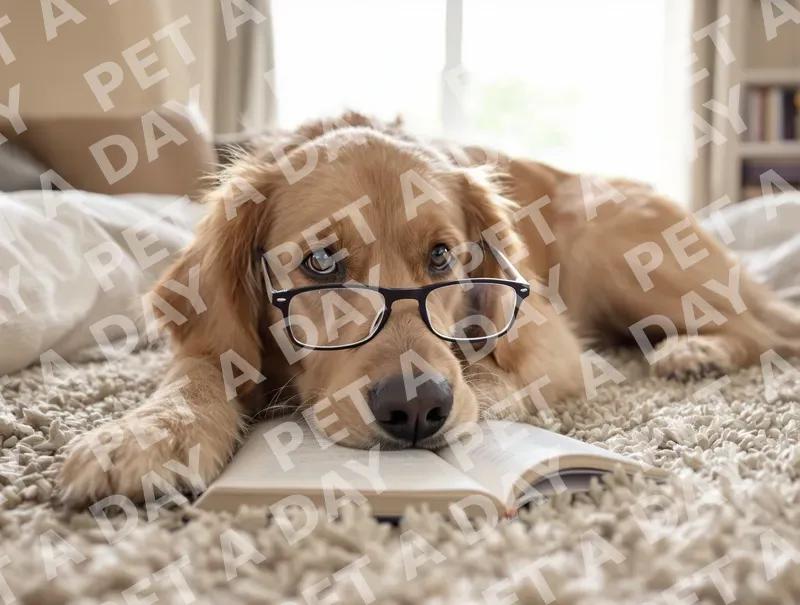 Studious Golden Retriever with Reading Glasses