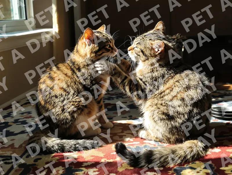 Sun-Drenched Tabby Cats Grooming