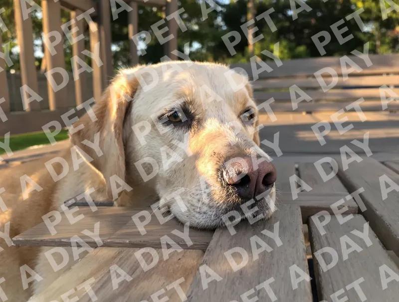 Golden Hour Labrador on Wooden Deck