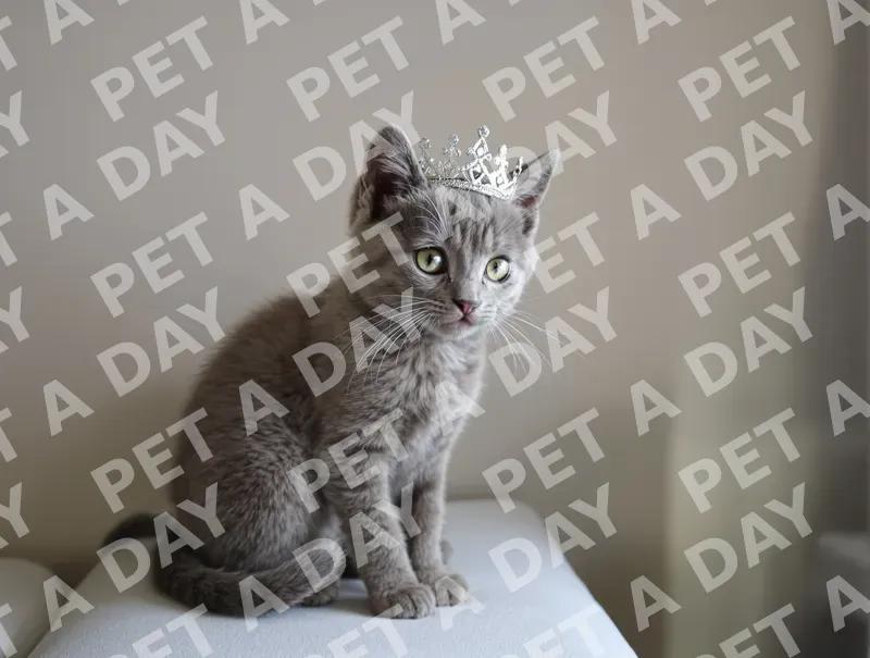 Regal Russian Blue Kitten in Silver Crown