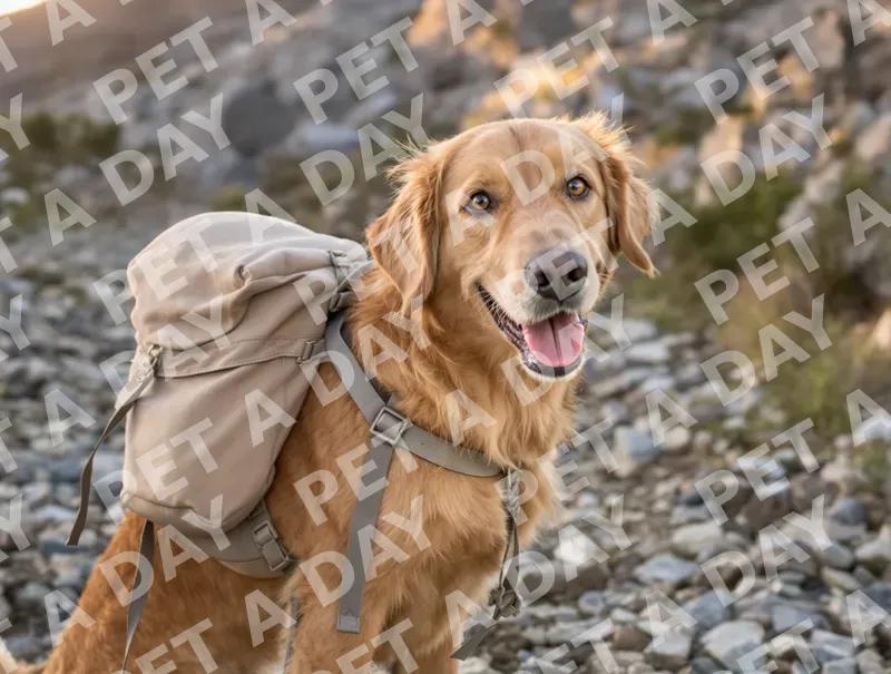 Happy Golden Retriever on a Mountain Hike