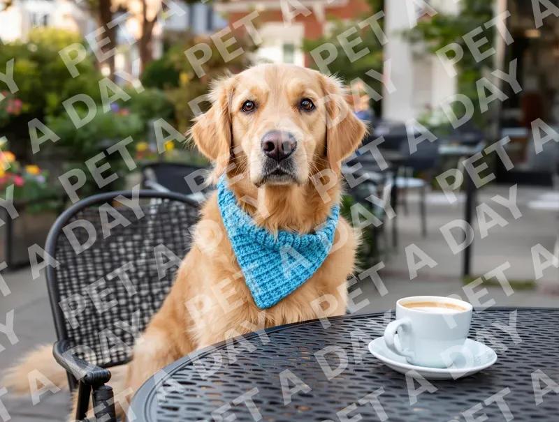 Golden Retriever's Morning Cafe Visit