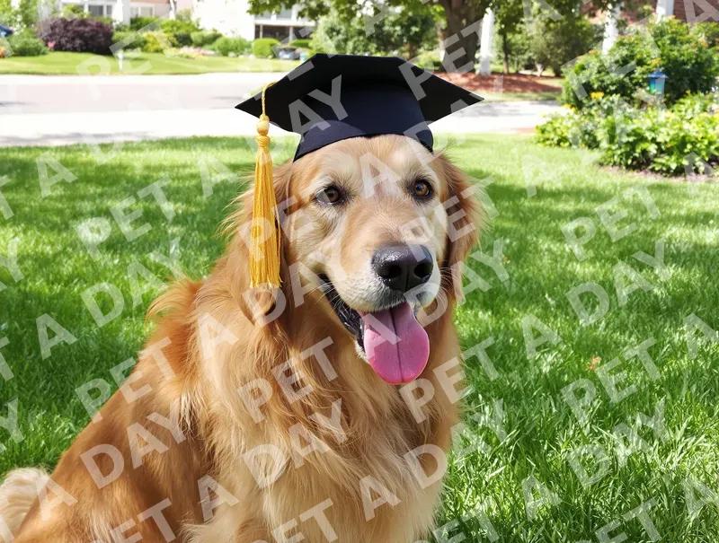 Proud Golden Retriever in Graduation Cap