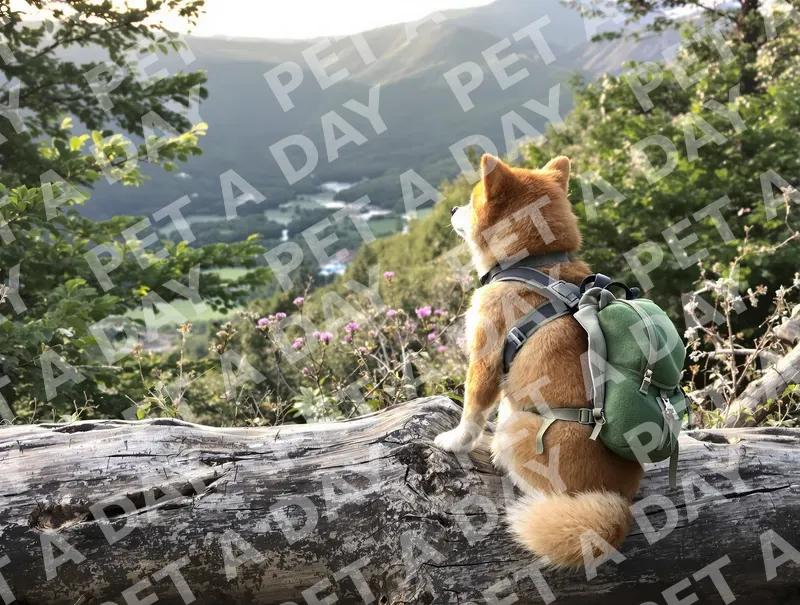 Shiba Inu Hiker Overlooking Valley View