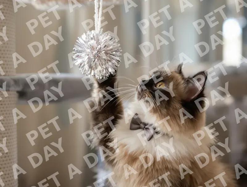 Playful Ragdoll Cat with Tinsel Toy