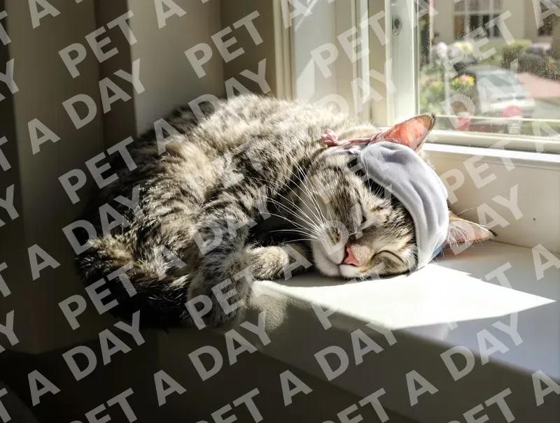 Peaceful Tabby Cat Napping with Mask
