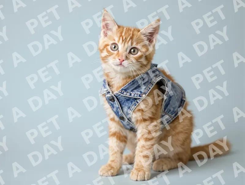 Curious Ginger Kitten in Denim Vest