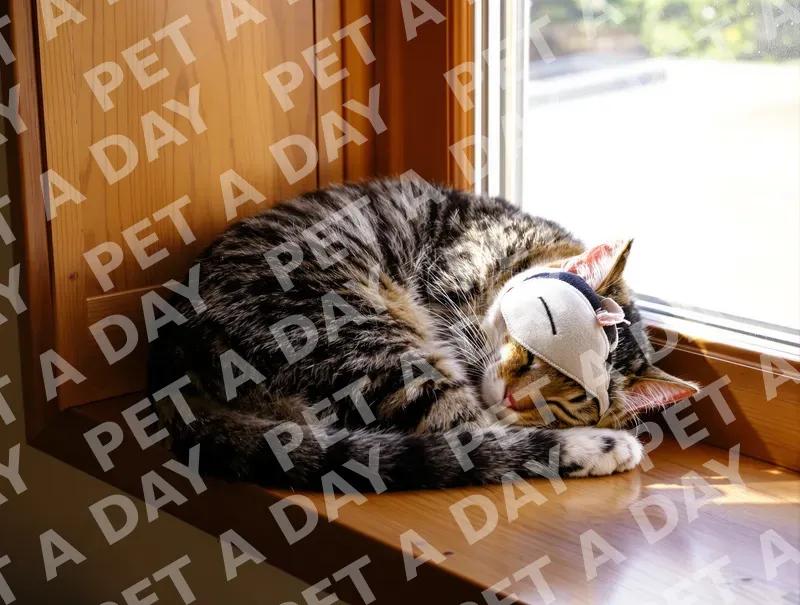 Cozy Tabby Cat Napping on Windowsill