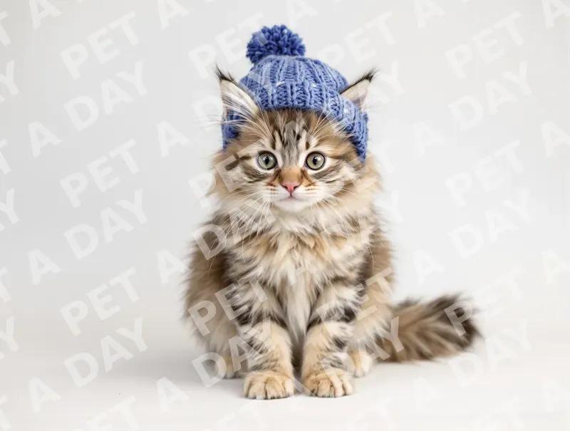 Adorable Maine Coon Kitten in Blue Hat