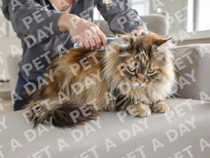 Grooming a Fluffy Maine Coon Cat