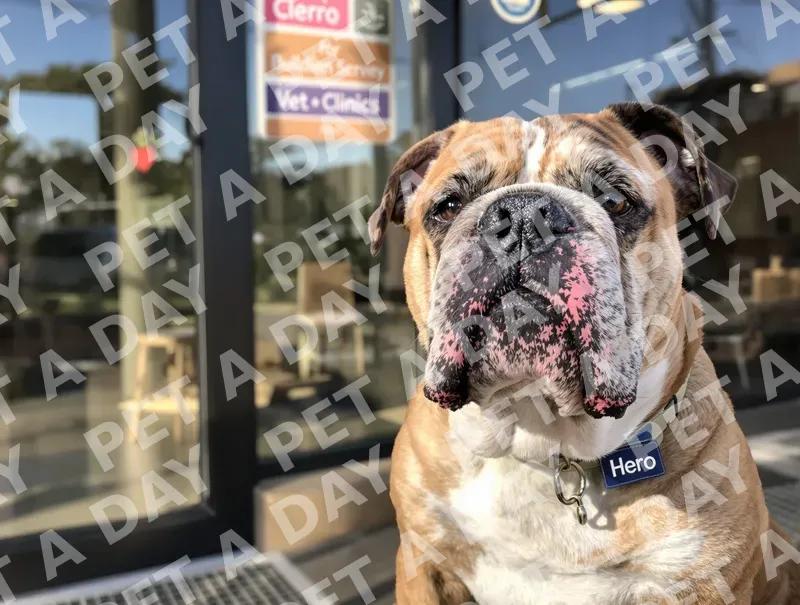 Patient Bulldog Hero at the Vet Clinic