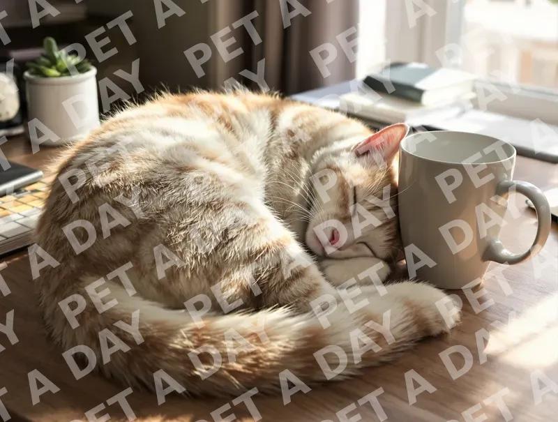 Cream Tabby Cat's Peaceful Desk Nap