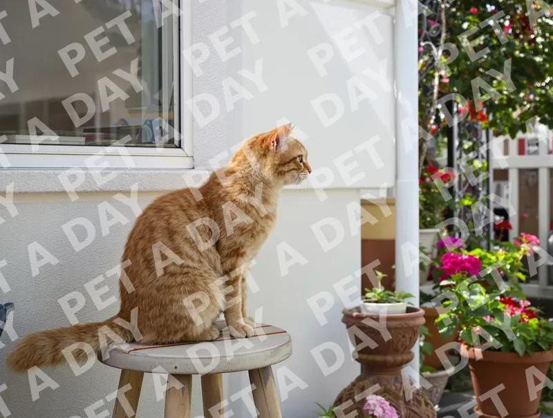 Curious Ginger Cat Watches Bird