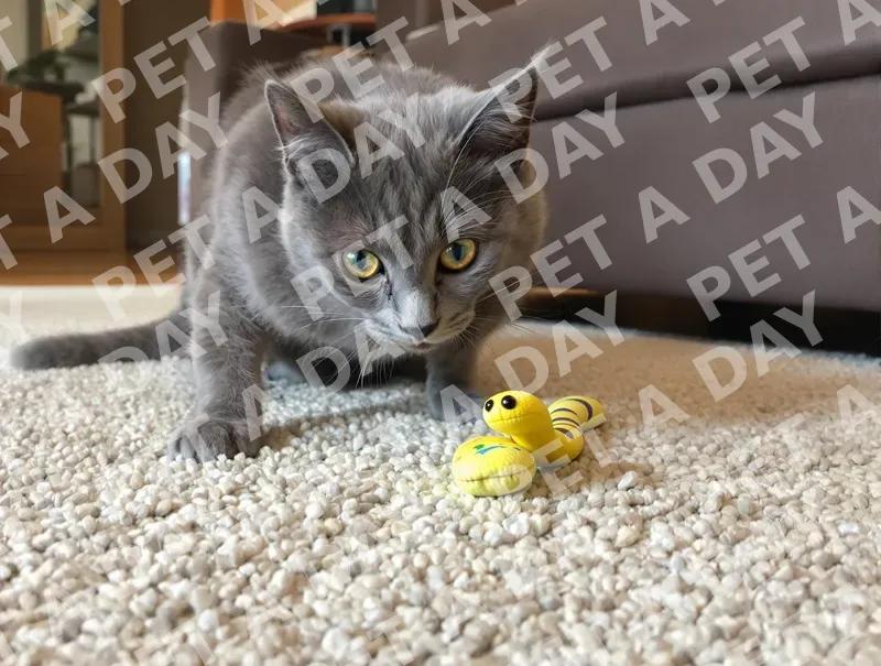 Focused Russian Blue Cat Ready to Pounce