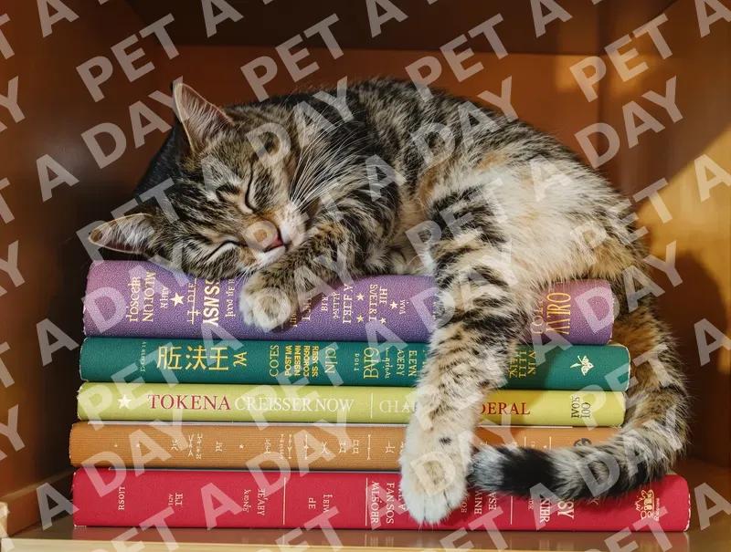 Cozy Catnap on a Stack of Books