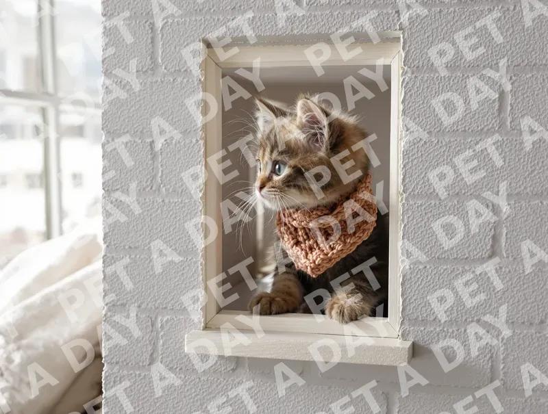 Curious Maine Coon Kitten in Knitted Scarf
