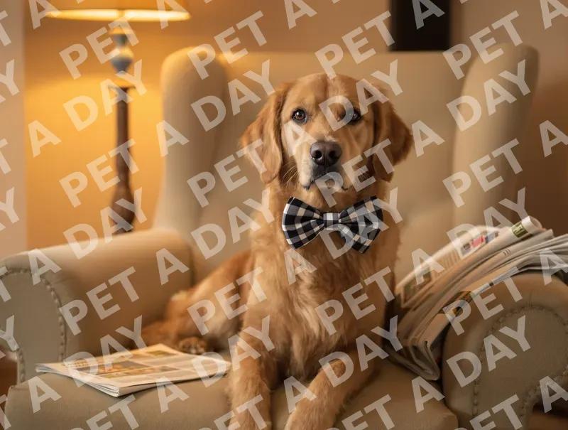 Dapper Golden Retriever in Cozy Armchair