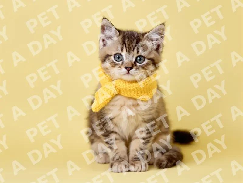 Cute Tabby Kitten in Yellow Scarf
