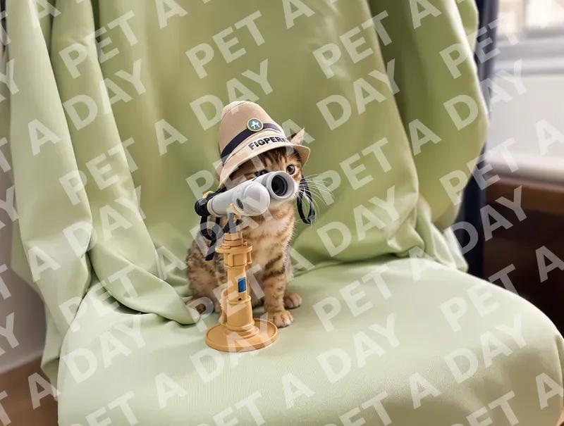 Curious Bengal Kitten Explorer with Telescope