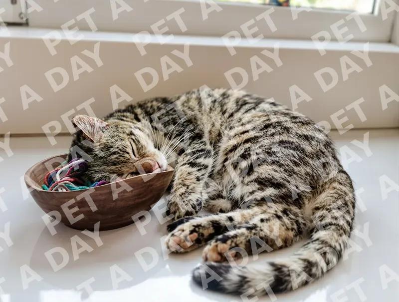Peaceful Tabby Cat Napping by Window