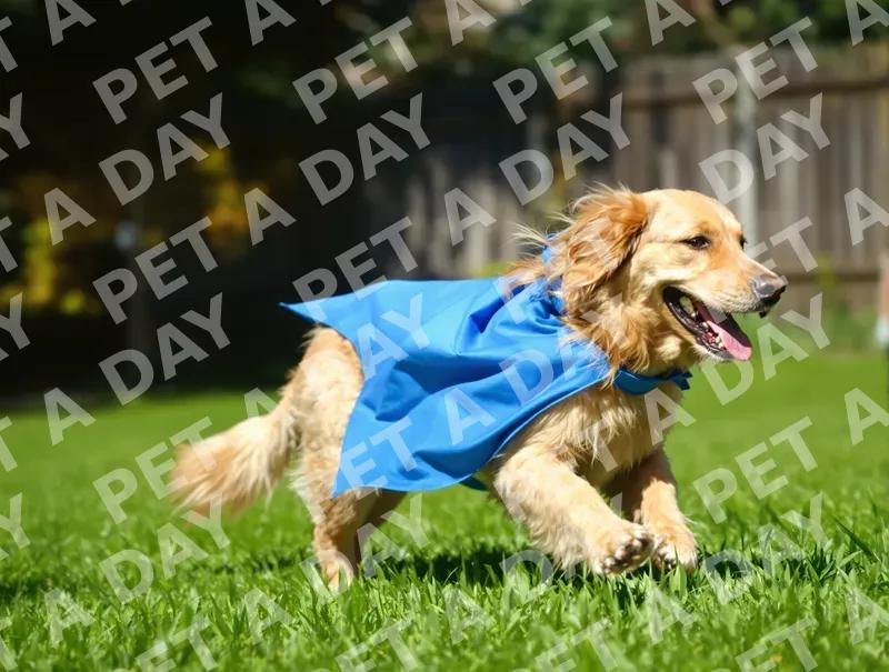 Superhero Golden Retriever Mid-Run in Backyard