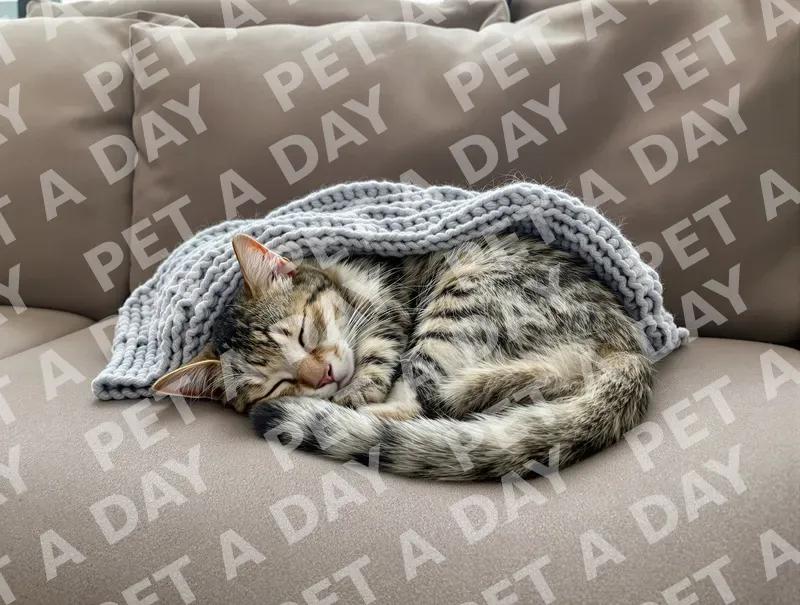 Cozy Tabby Cat Napping on Sofa