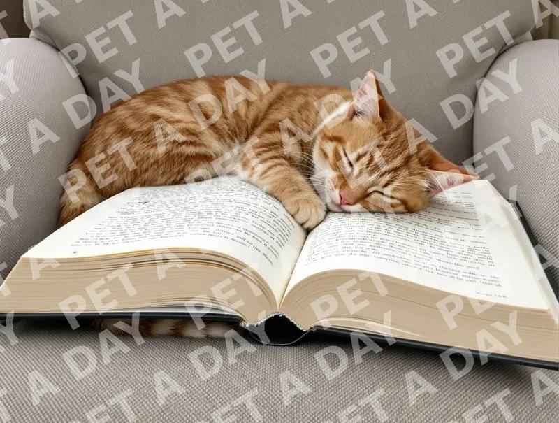 Cozy Marmalade Tabby Napping on a Book