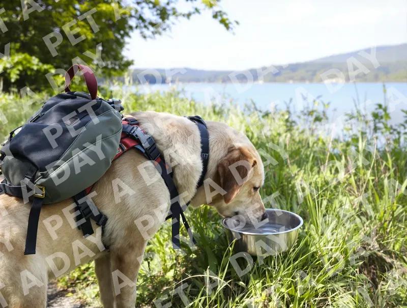 Thirsty Labrador on a Lakeside Adventure