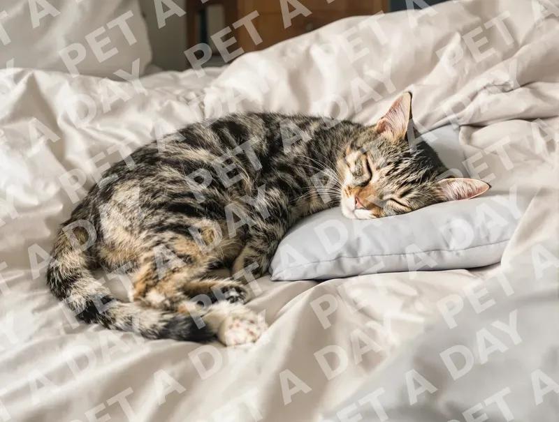 Peaceful Tabby Cat Napping on a Soft Pillow