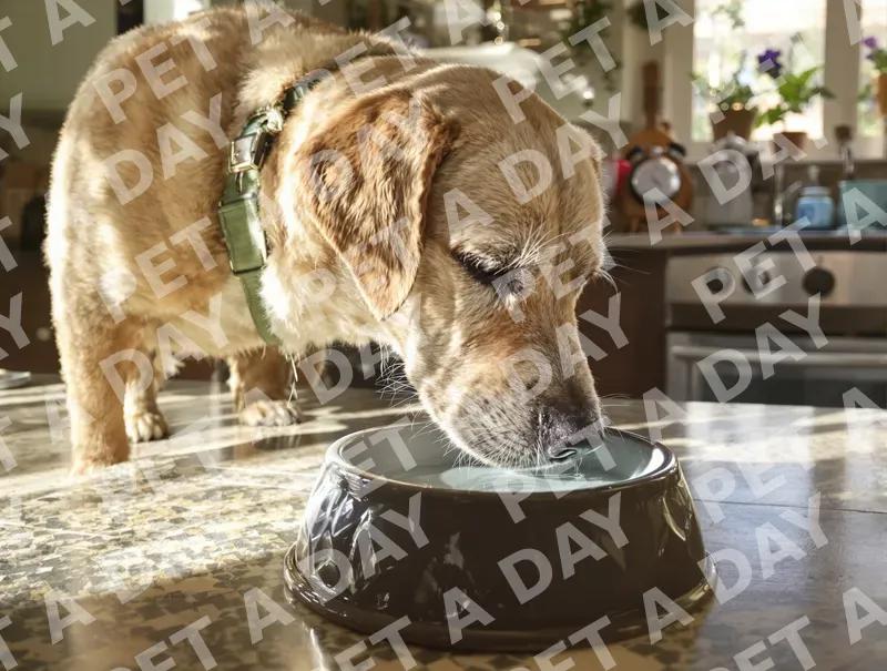 Thirsty Labrador in Sunlit Kitchen