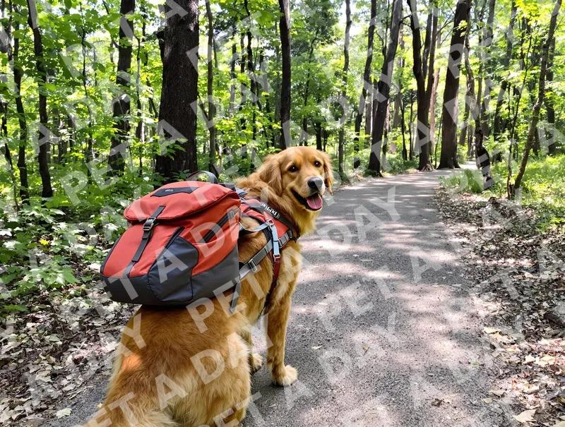 Happy Golden Retriever on a Forest Hike