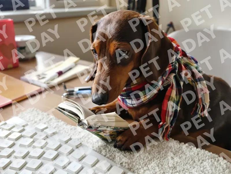 Studious Dachshund Reading at Home Office