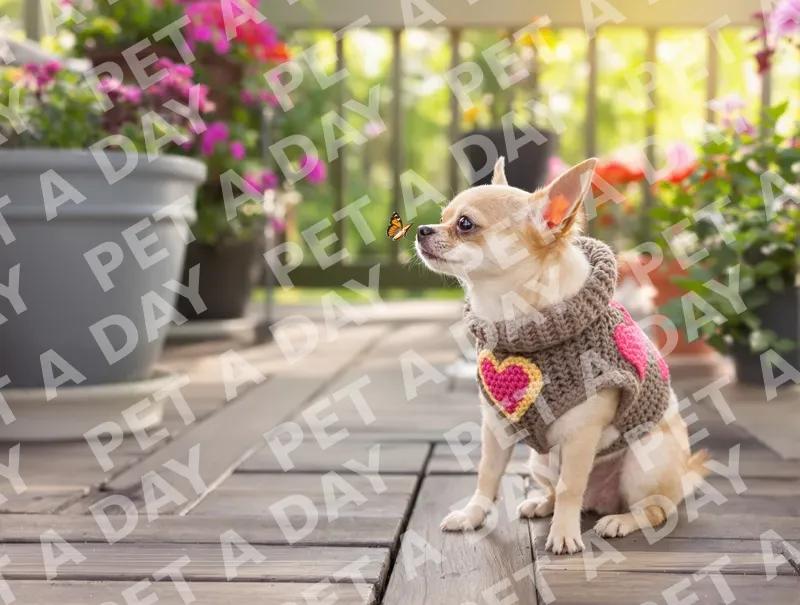 Chihuahua's Curious Encounter with a Butterfly