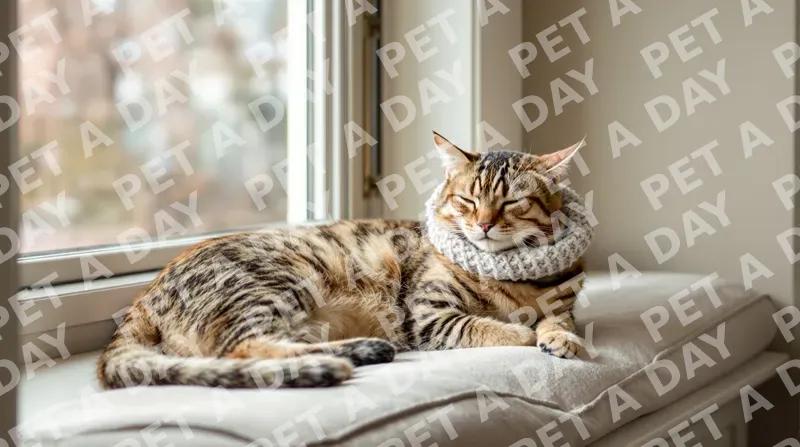 Cozy Bengal Cat Napping in Sunlight