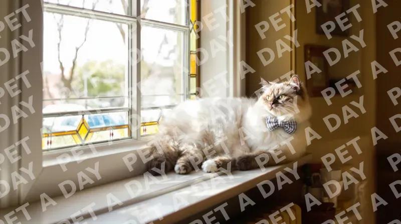 Dapper Ragdoll Cat on Sunlit Ledge