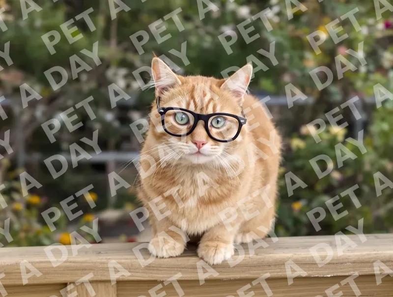Curious Ginger Cat Wearing Tiny Glasses