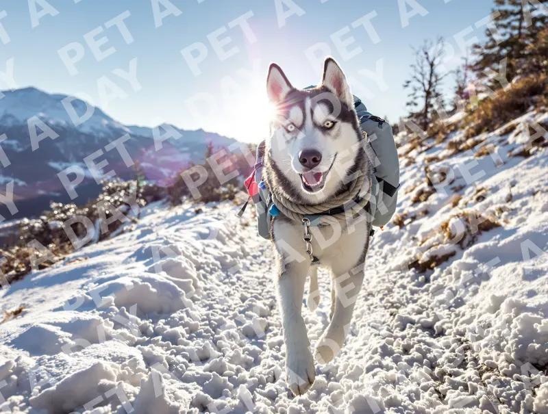 Happy Husky Hikes Snowy Mountain Trail