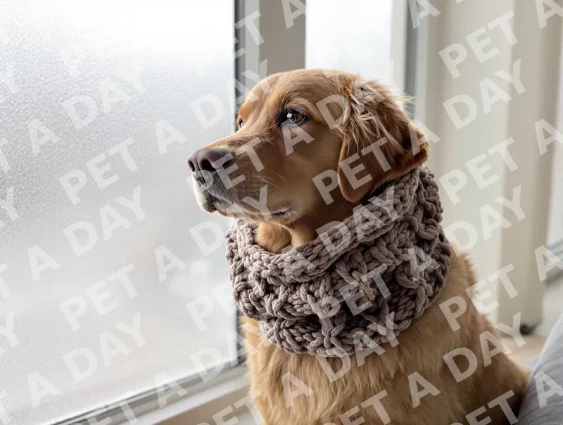 Golden Retriever in Cozy Knitted Scarf