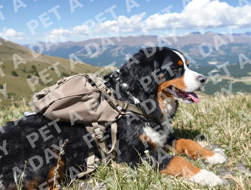 Bernese Mountain Dog Resting on Mountain Vista