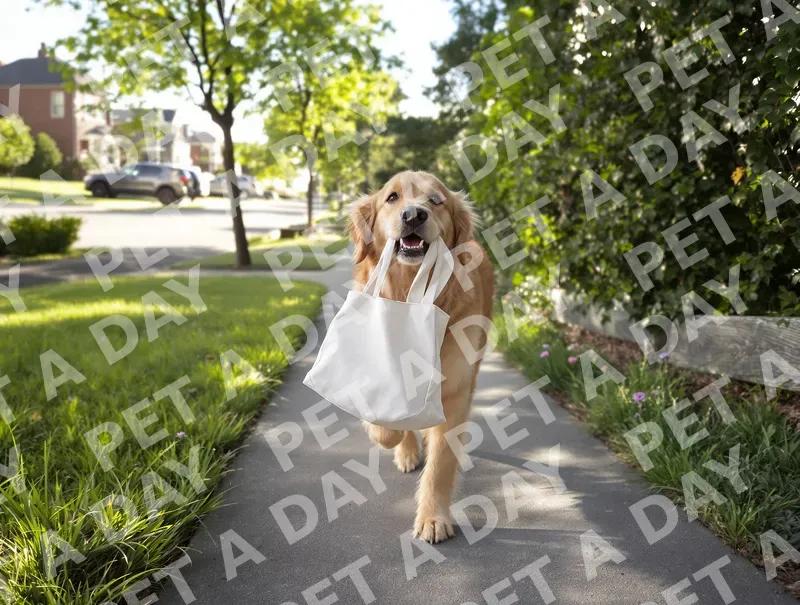 Golden Retriever Delivering a Tote Bag