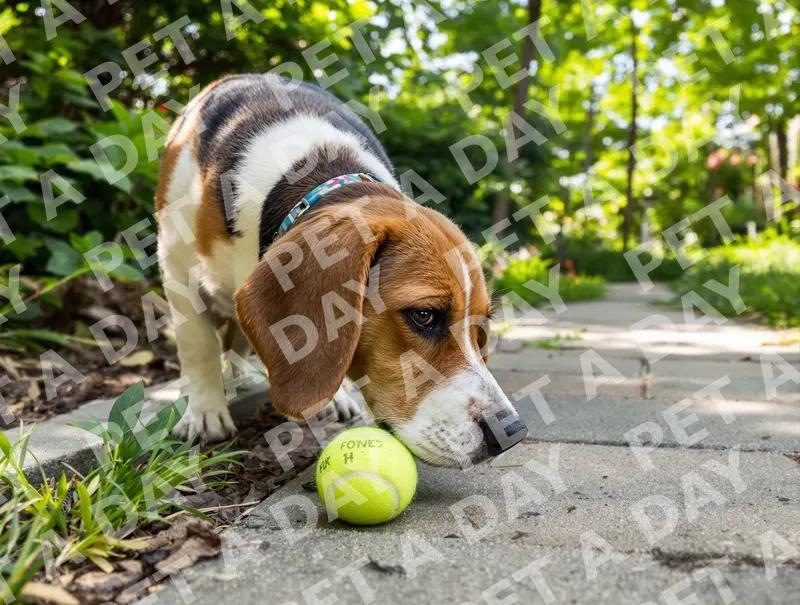 Curious Beagle Puppy Discovers Tennis Ball