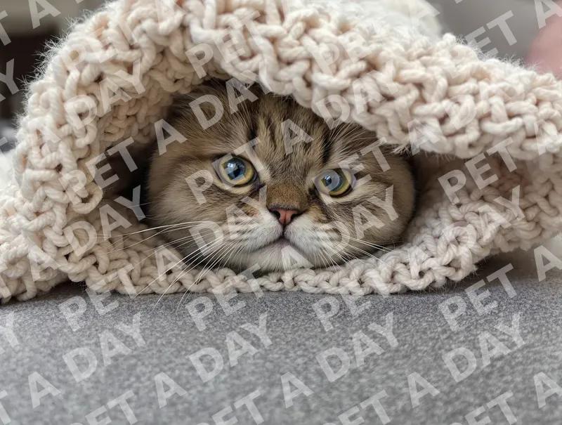 Curious Scottish Fold Peeking from Blanket