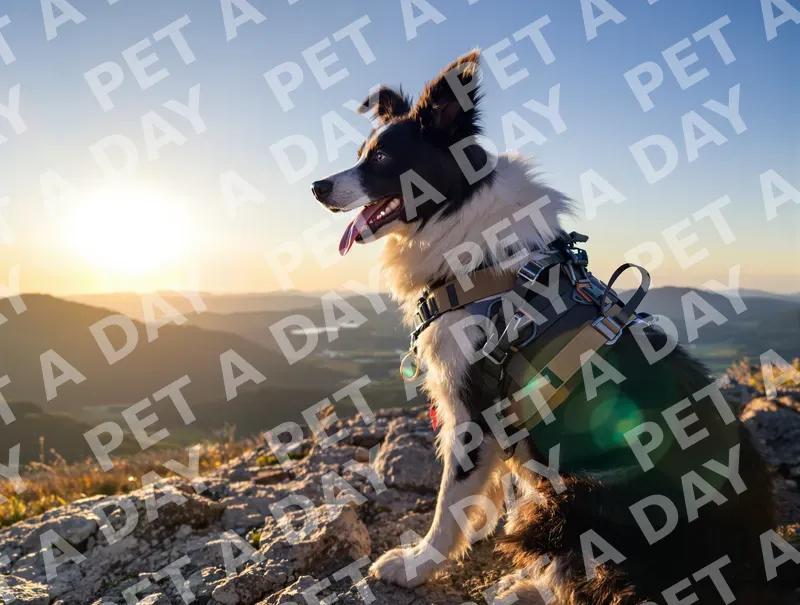 Adventurous Border Collie Enjoys Mountain Sunset