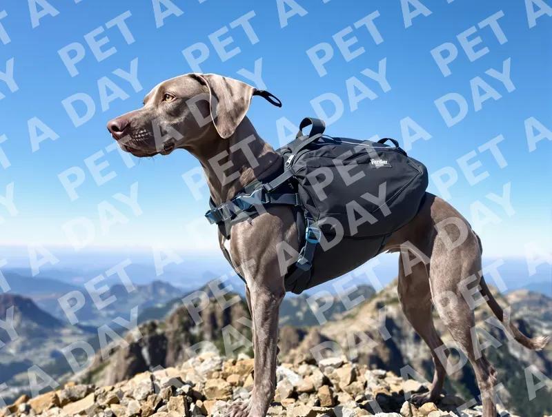 Weimaraner Dog on Mountain Ridge Adventure