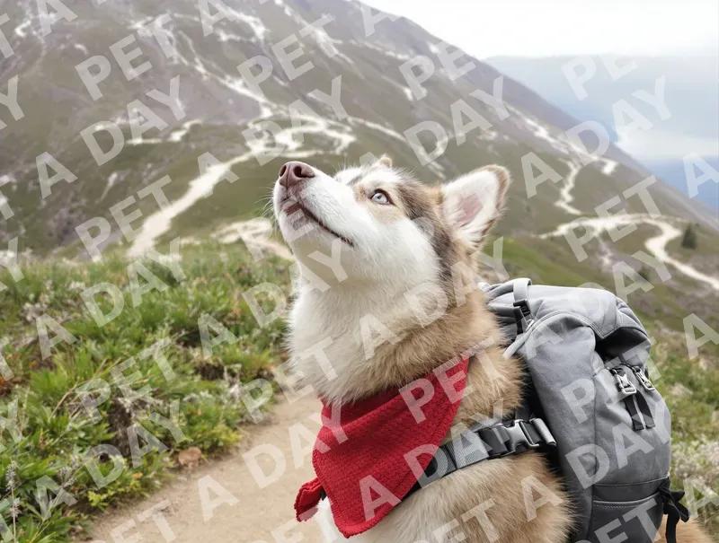 Fluffy Husky on Mountain Trail Adventure