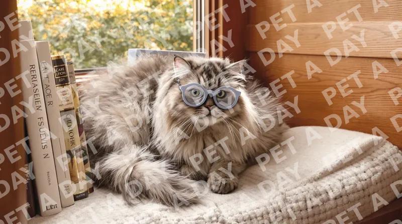 Bookish Cat Enjoying a Cozy Nook