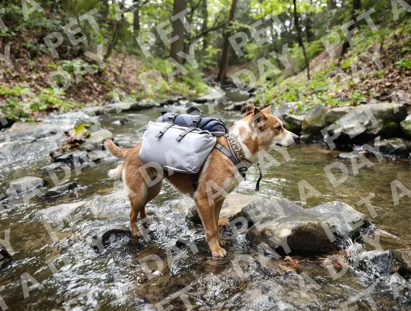 Adventurous Dog Explores Forest Creek