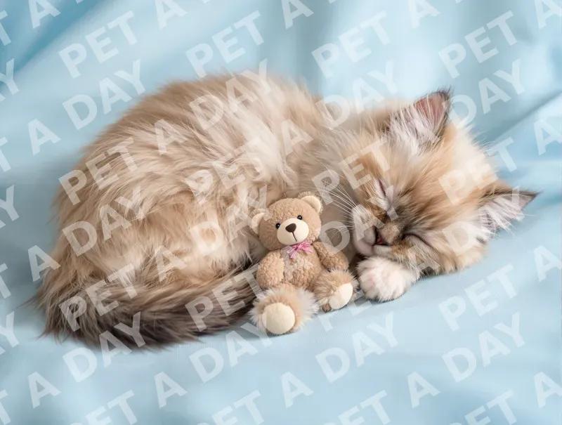 Peaceful Birman Kitten Napping with Teddy Bear